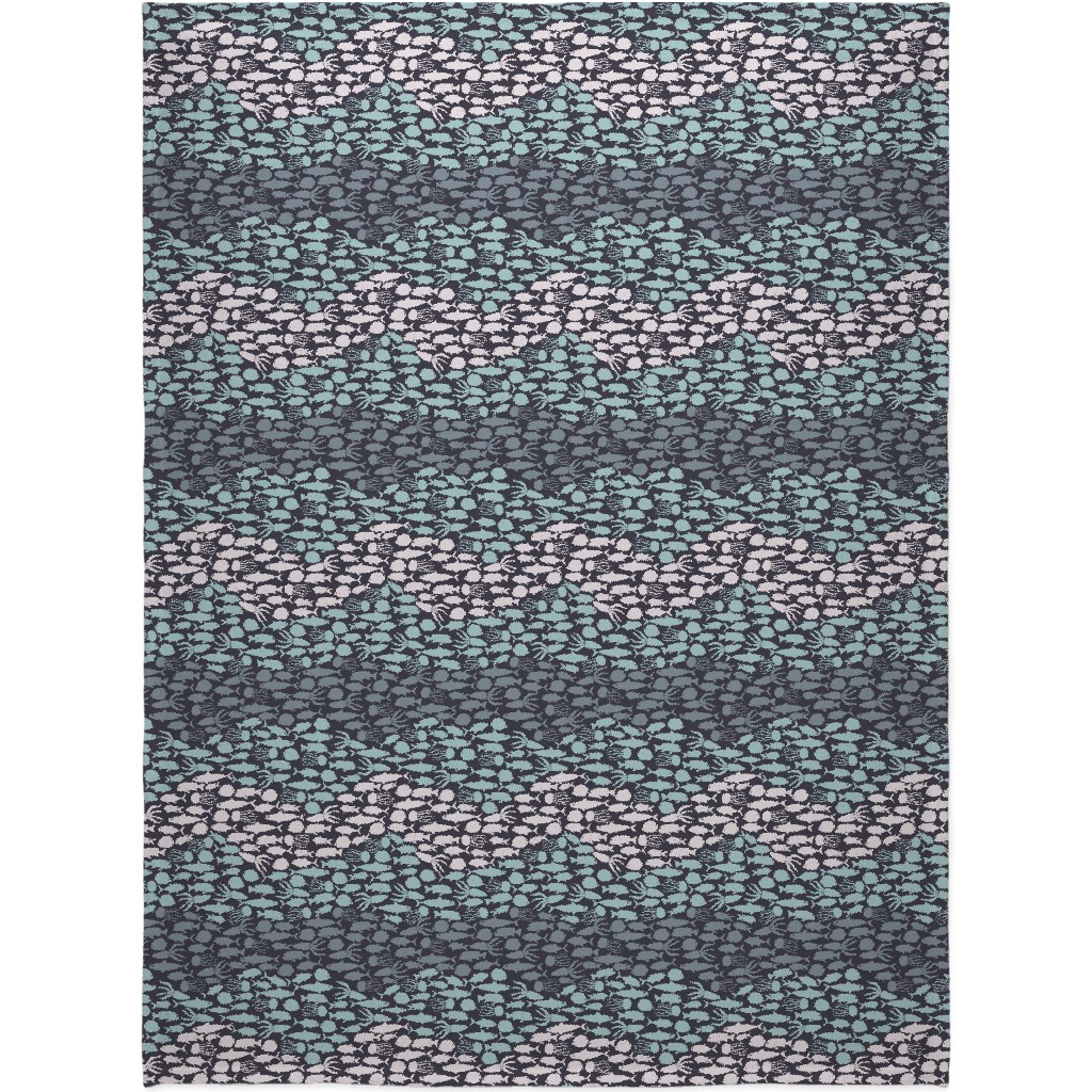 Fish School in Gray Aqua Dark Background Blanket, Sherpa, 60x80, Blue, True Blue