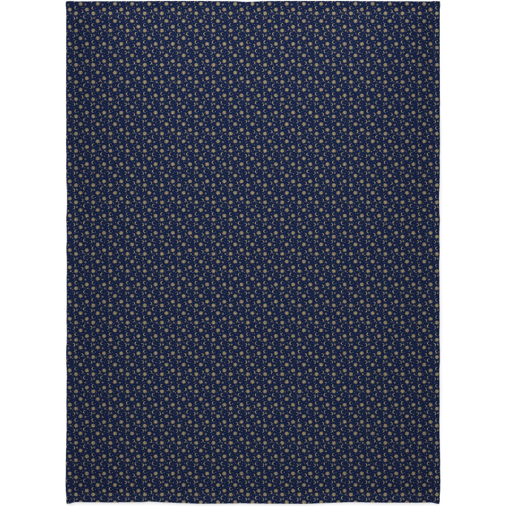 Sun Moon and Stars - Dark Blanket, Sherpa, 60x80, Blue