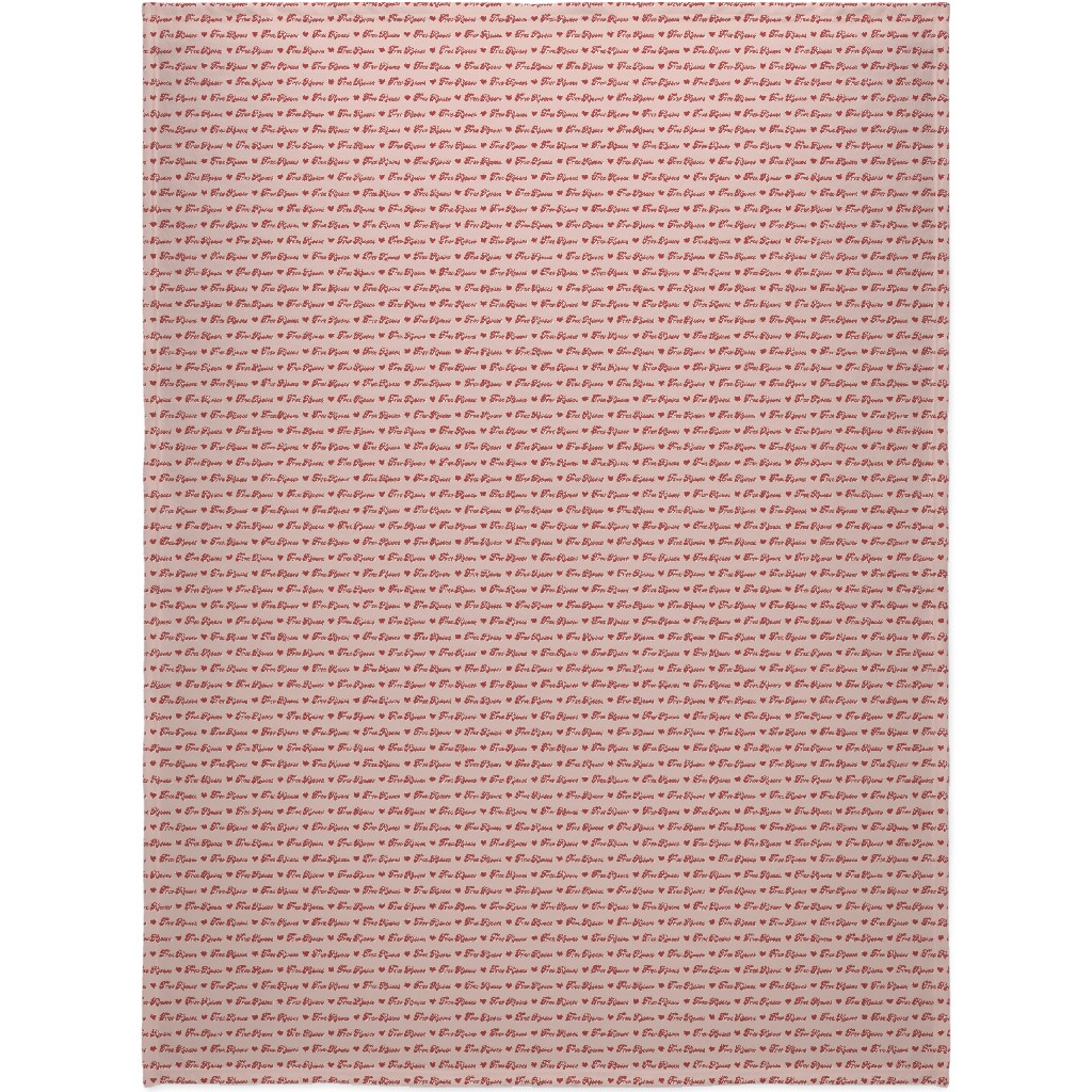 Free Kisses - Retro Hearts - Red on Pink Blanket, Sherpa, 60x80, Pink
