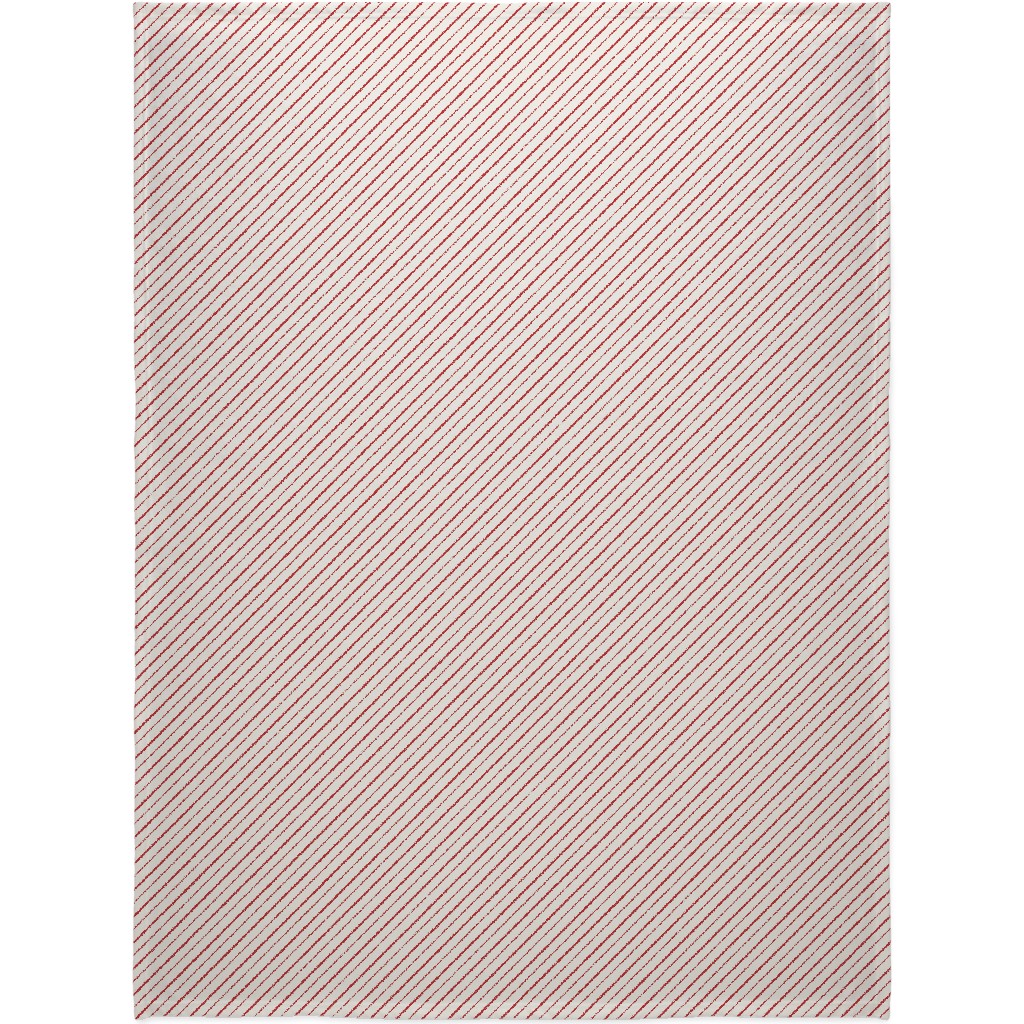 Diagonal Candy Cane Stripes Blanket, Sherpa, 60x80, Red, Red