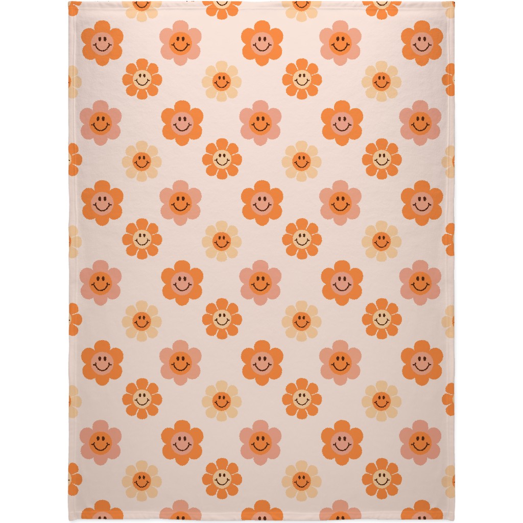Smiley Floral - Orange Blanket, Sherpa, 60x80, Orange