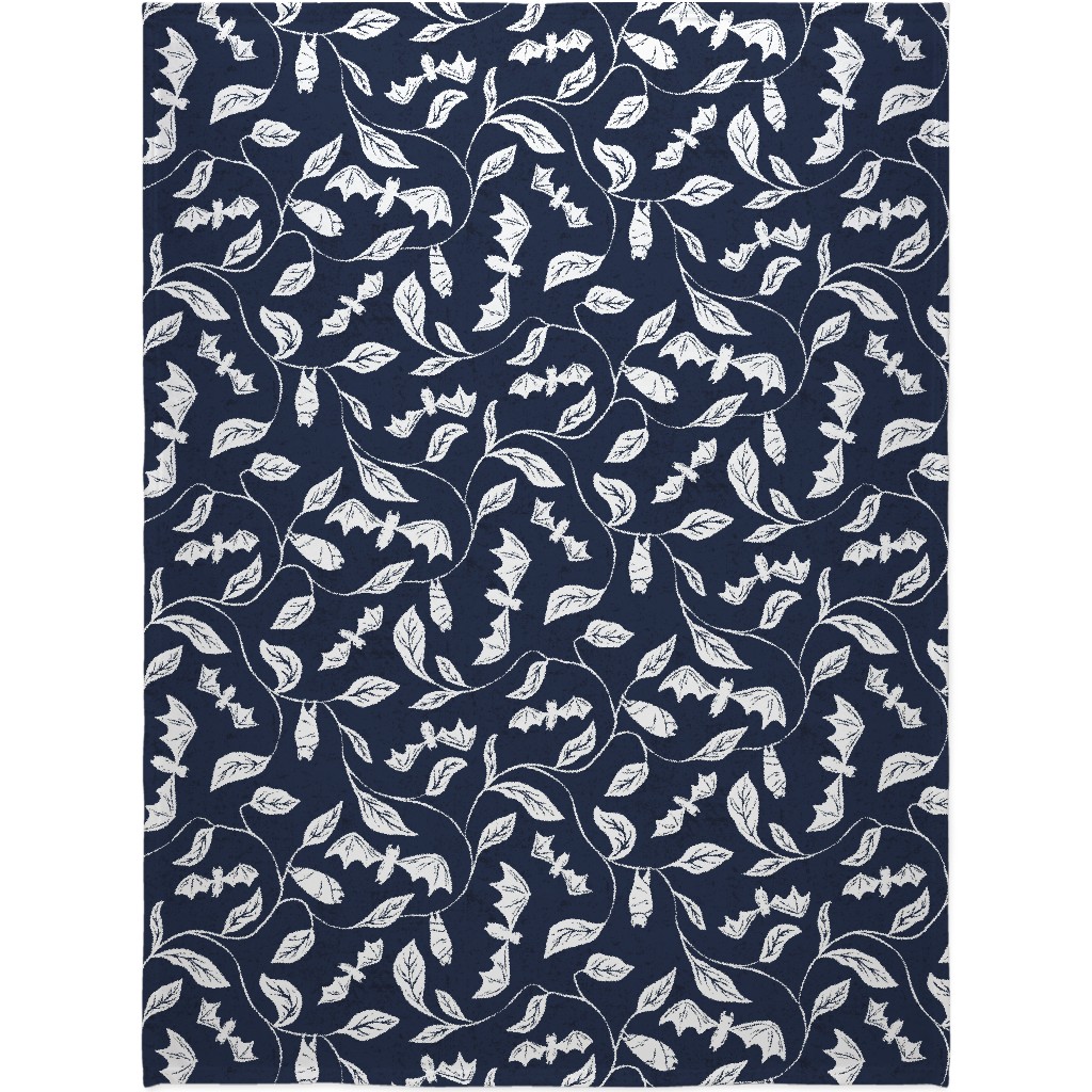Bat Forest - Navy and White Blanket, Sherpa, 60x80, Blue