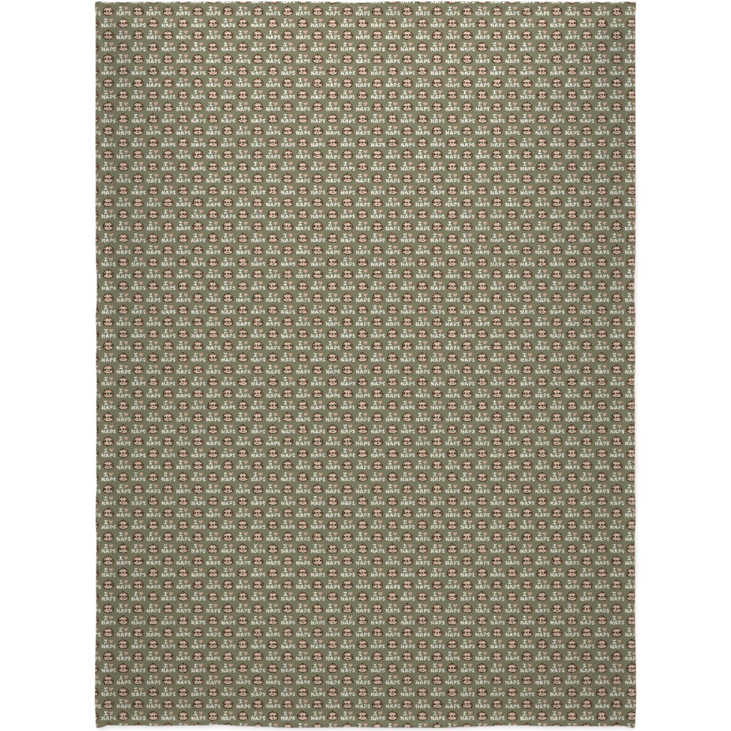 I Heart Naps - Cute Sloths - Olive Green Blanket, Sherpa, 60x80, Green