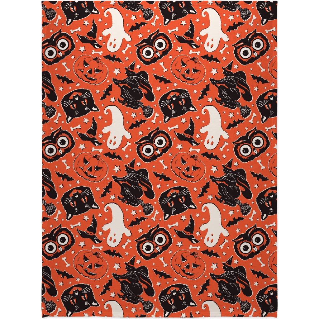 Vintage Halloween - Orange Blanket, Sherpa, 60x80, Orange