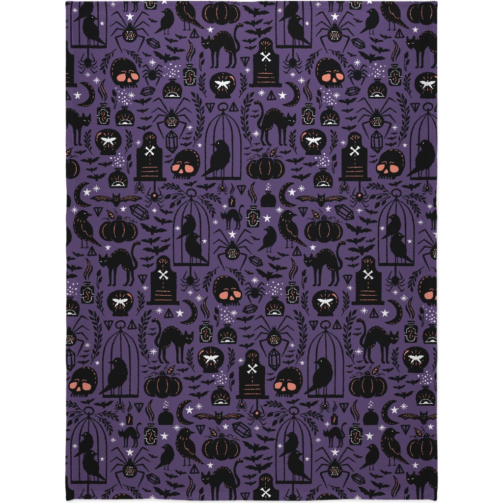 Spooky Witchcraft - Purple Blanket, Sherpa, 60x80, Purple, Purple