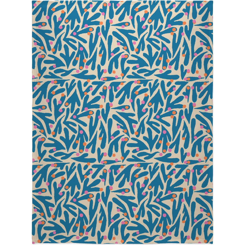 Funky Floral - Blue and White Blanket, Sherpa, 60x80, Blue, True Blue