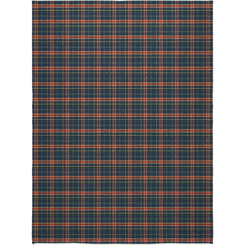 Navy Blue and Pine Plaid Blanket, Sherpa, 60x80, Multicolor