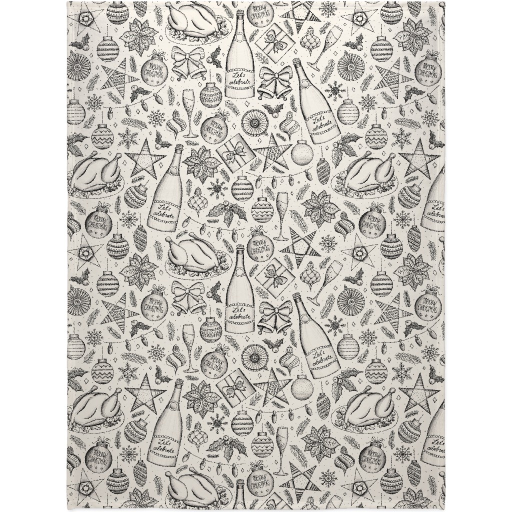 Vintage Christmas Toile - Neutral Blanket, Sherpa, 60x80, Beige, Pearl