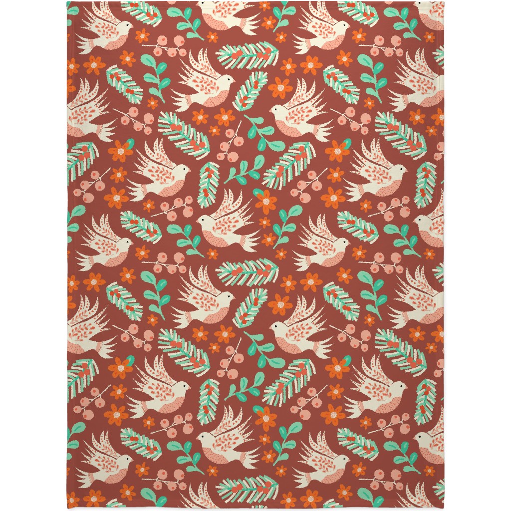 Christmas Dove - Red Blanket, Sherpa, 60x80, Red, Red