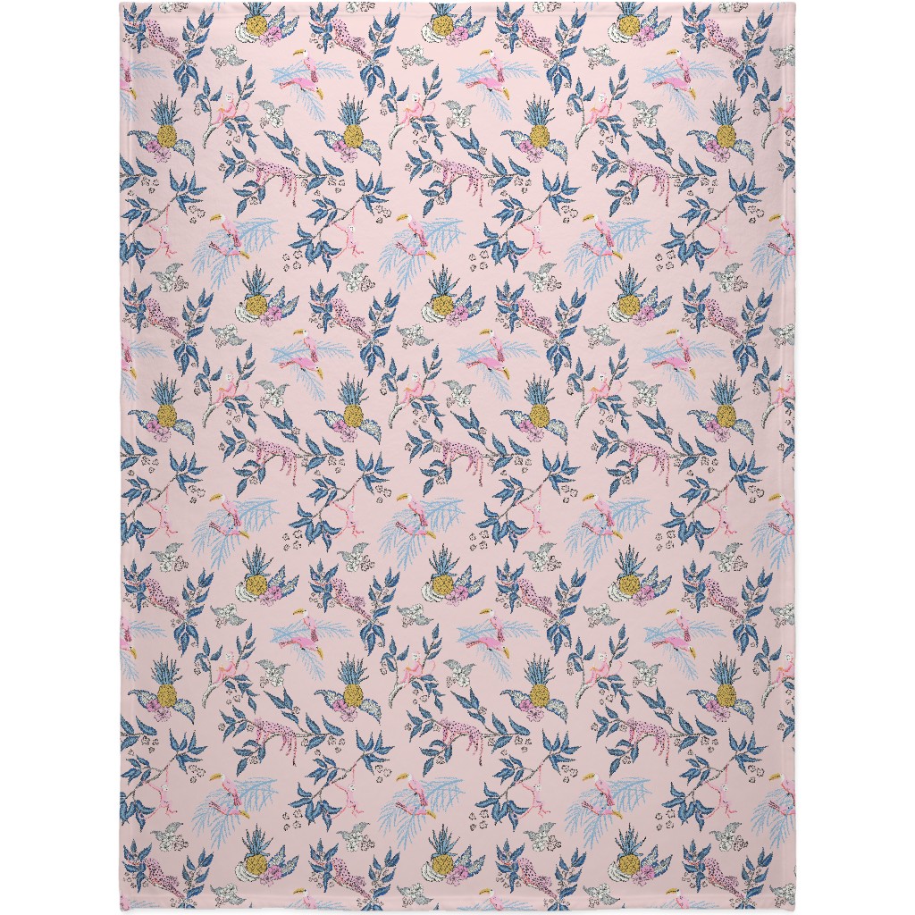 Jungle Toile - Pink Blanket, Sherpa, 60x80, Pink