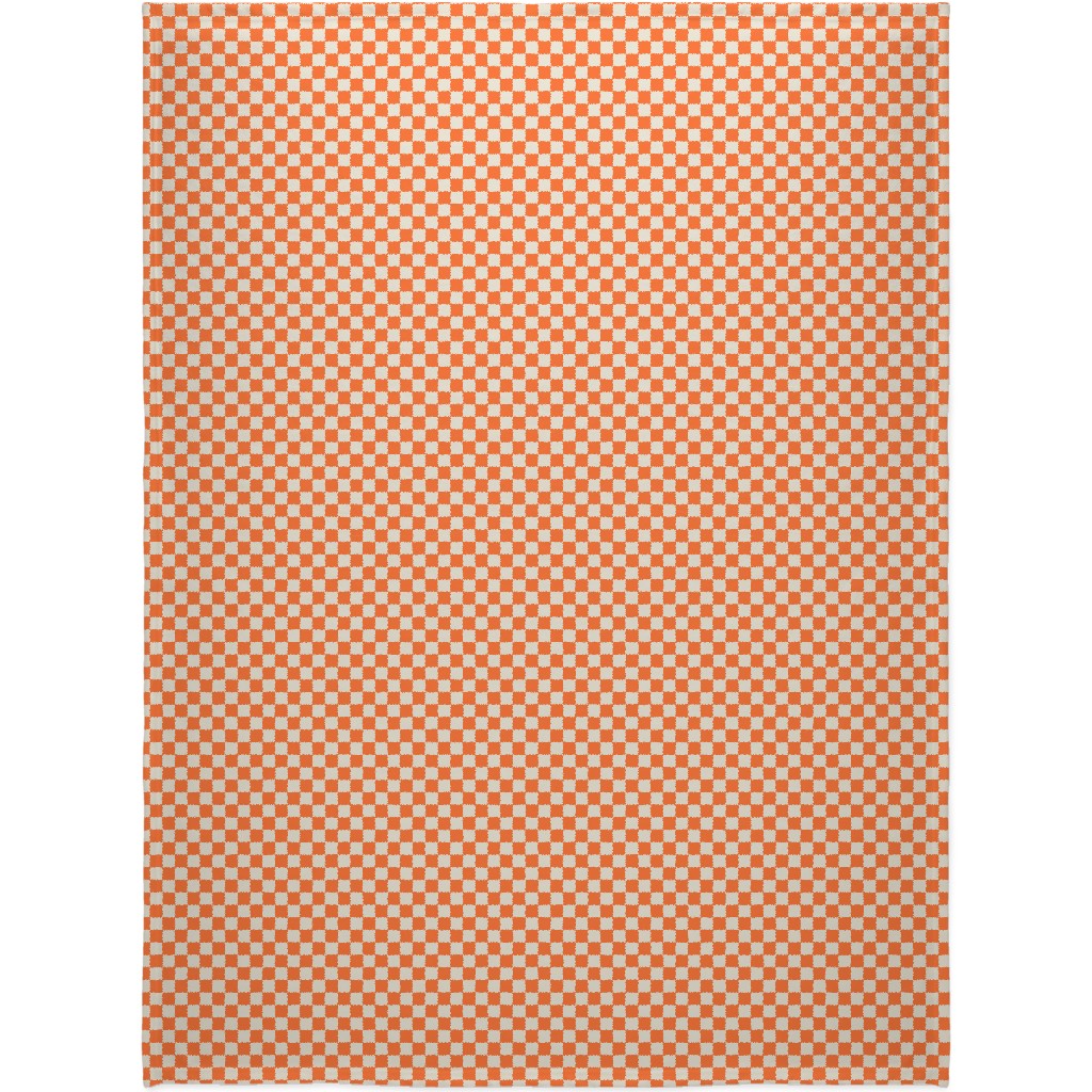 Retro Checkerboard - Bright Orange Blanket, Sherpa, 60x80, Orange