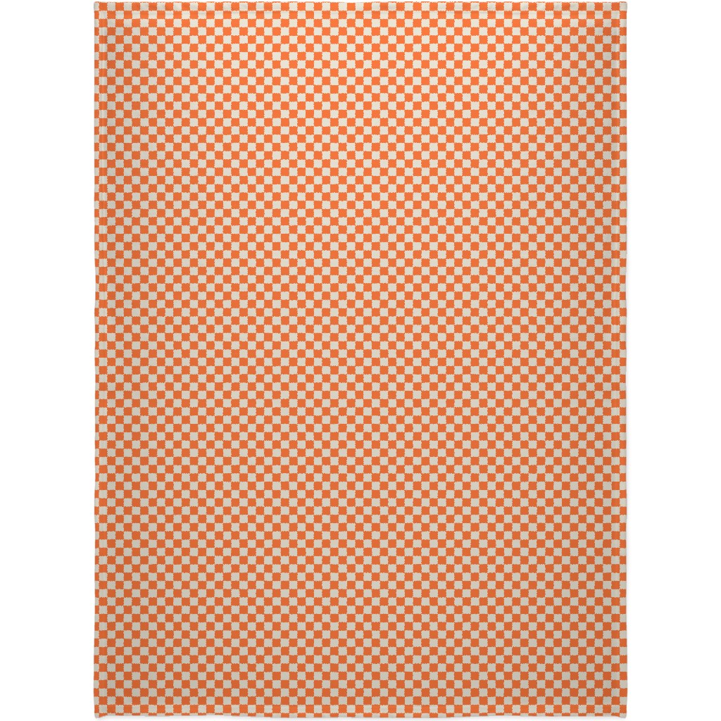 Retro Checkerboard - Bright Orange Blanket, Sherpa, 60x80, Orange