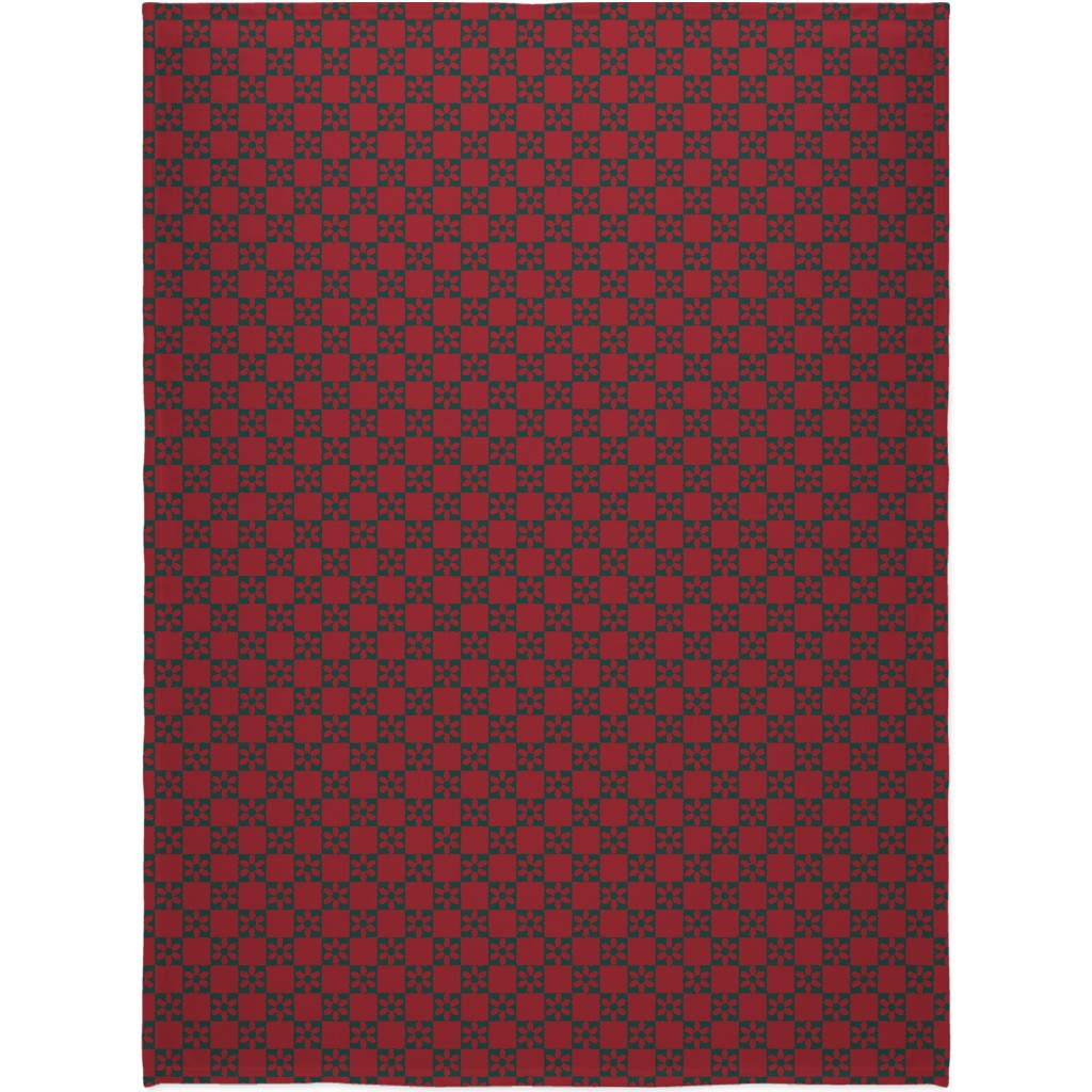 Daisy Checkerboard Blanket, Sherpa, 60x80, Red, Radish