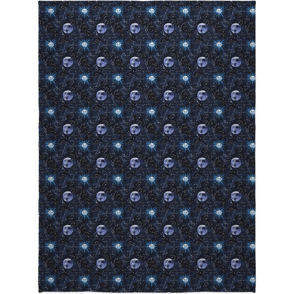 Celestial Star Signs Blanket, Sherpa, 60x80, Blue, Baltic
