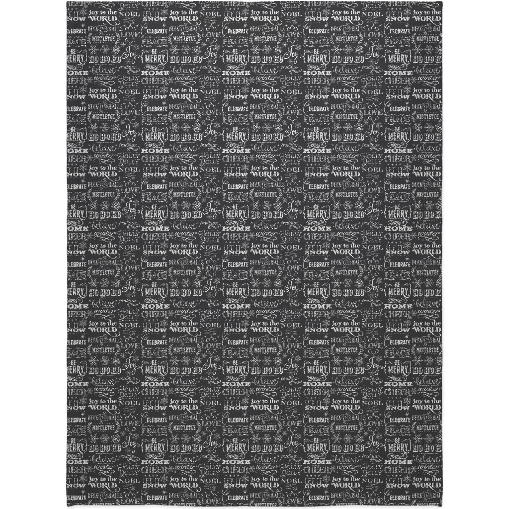 Chalkboard Christmas Sayings Blanket, Sherpa, 60x80, Gray, Gray
