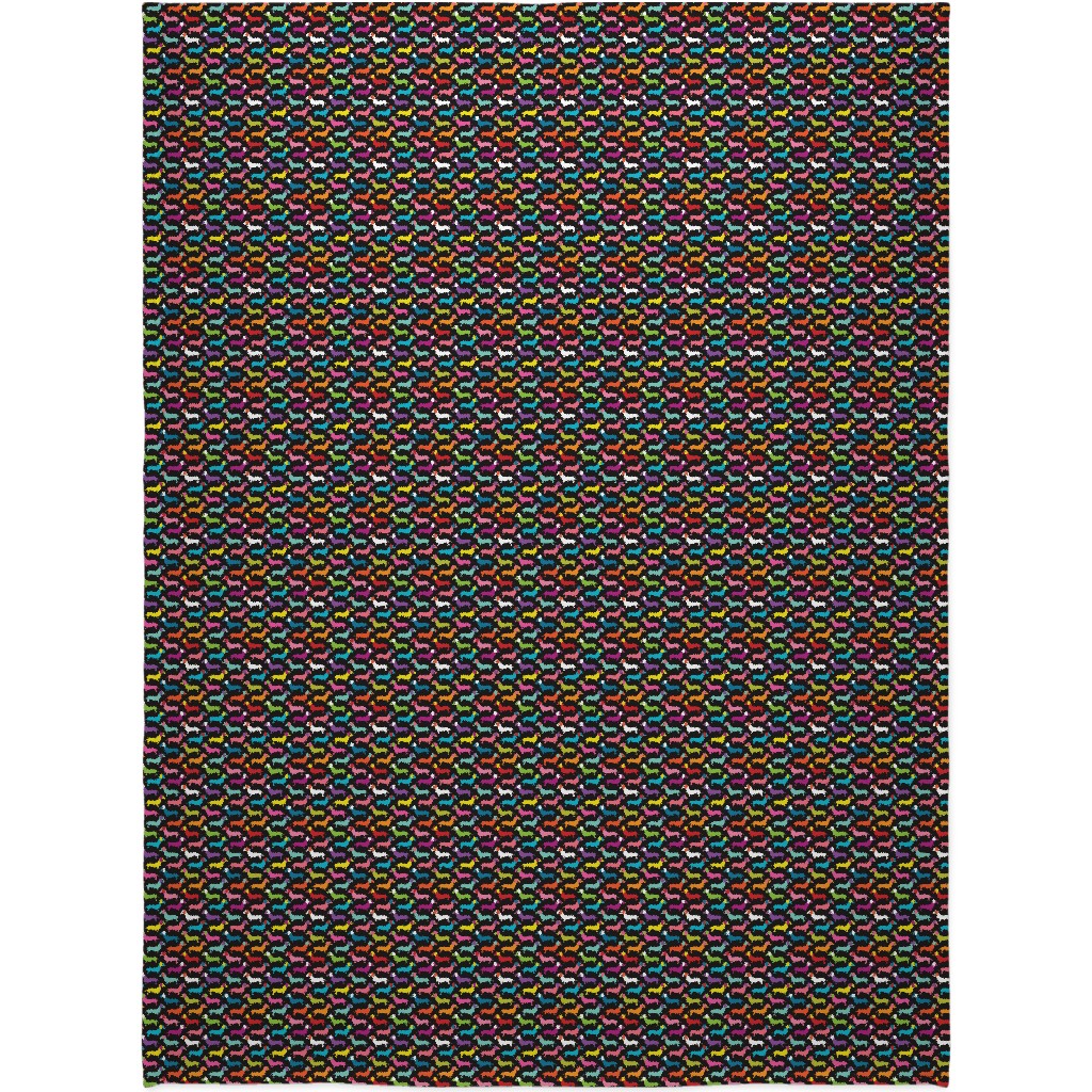 Retro Dachshund Dogs Blanket, Sherpa, 60x80, Multicolor, Black