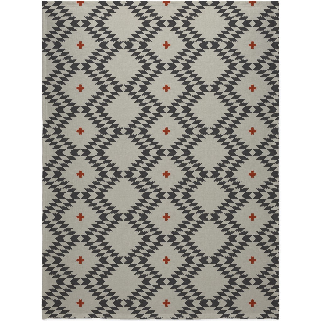 Native Natural - Neutral With Orange Blanket, Sherpa, 60x80, Gray