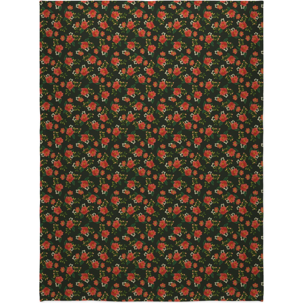 Holiday Floral Blanket, Sherpa, 60x80, Green, Classic Green