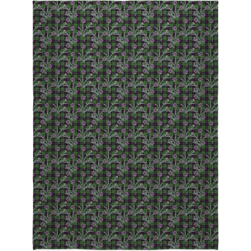 Feochadan Tartan - Green and Purple Blanket, Sherpa, 60x80, Green