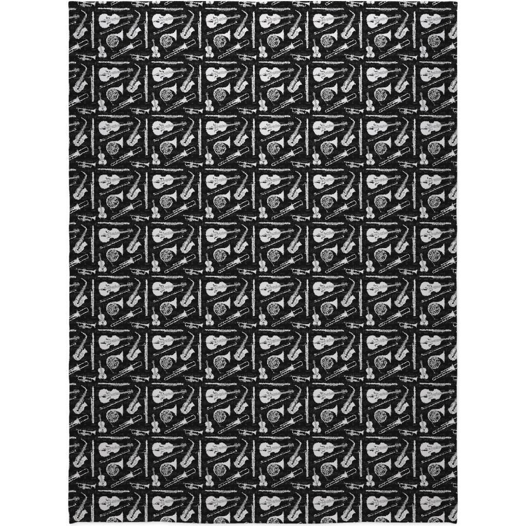 Musical Instruments Blanket, Sherpa, 60x80, Black, Black