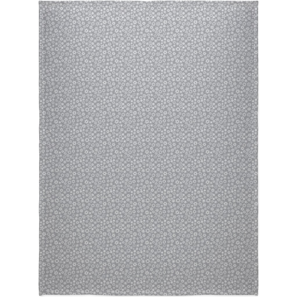 Snowflake Silver Blanket, Sherpa, 60x80, Gray, Gray