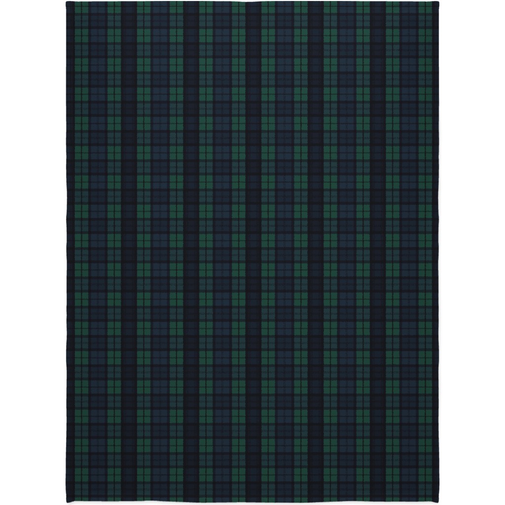 Dark Green Plaid Blanket, Sherpa, 60x80, Green