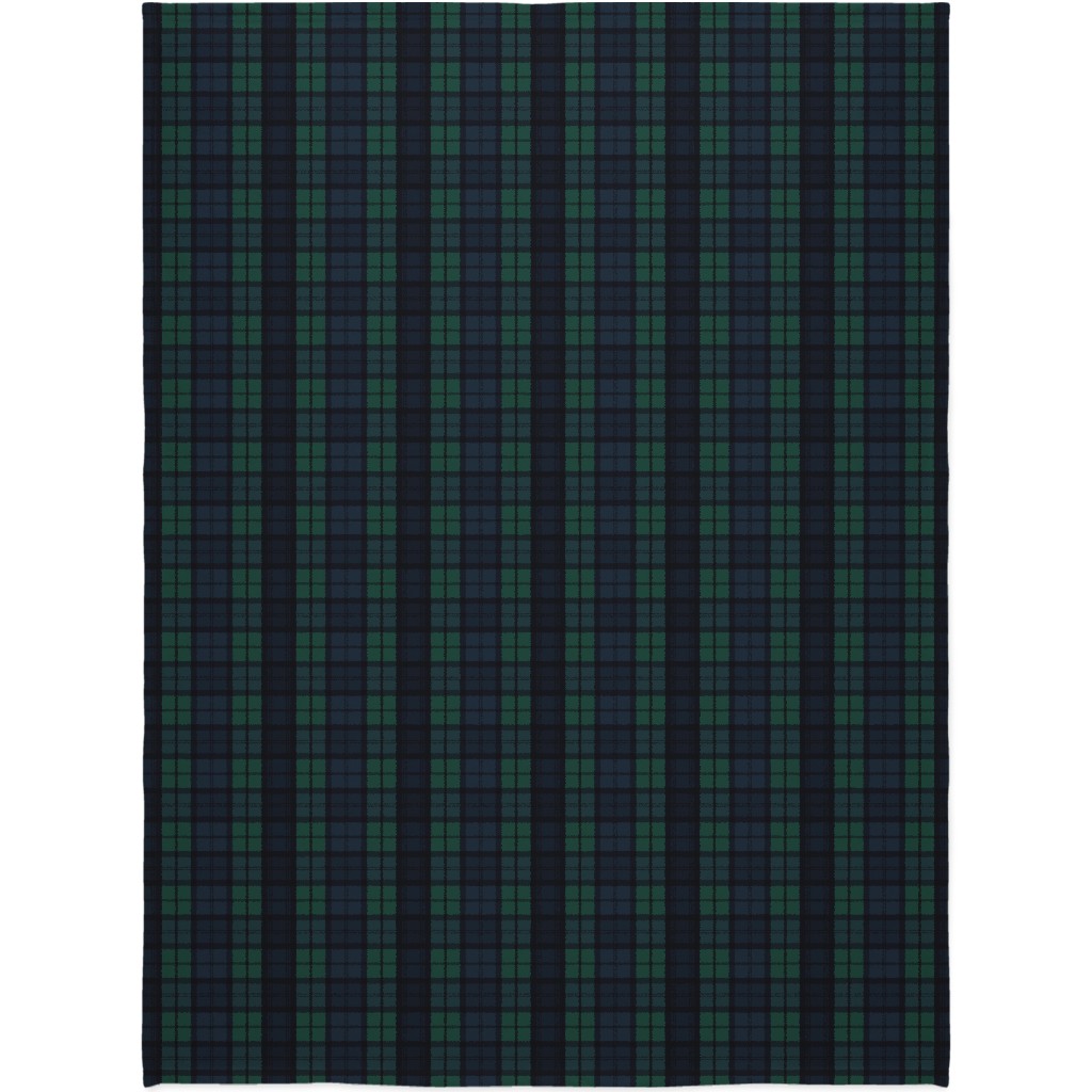 Dark Green Plaid Blanket, Sherpa, 60x80, Green
