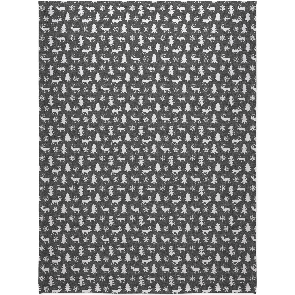 Winter Forest on Canvas Blanket, Sherpa, 60x80, Gray, Gray