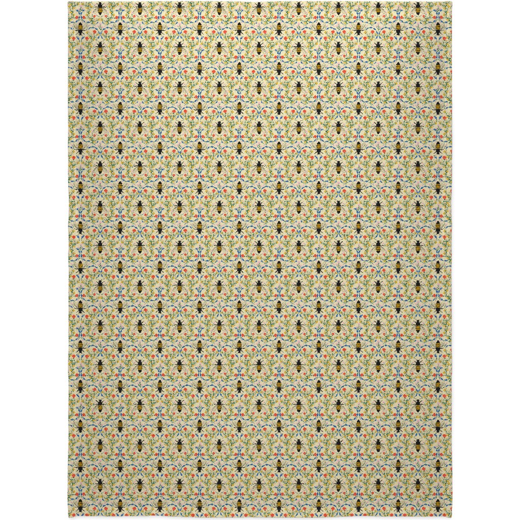 Bee Garden - Multi on Cream Blanket, Sherpa, 60x80, Yellow