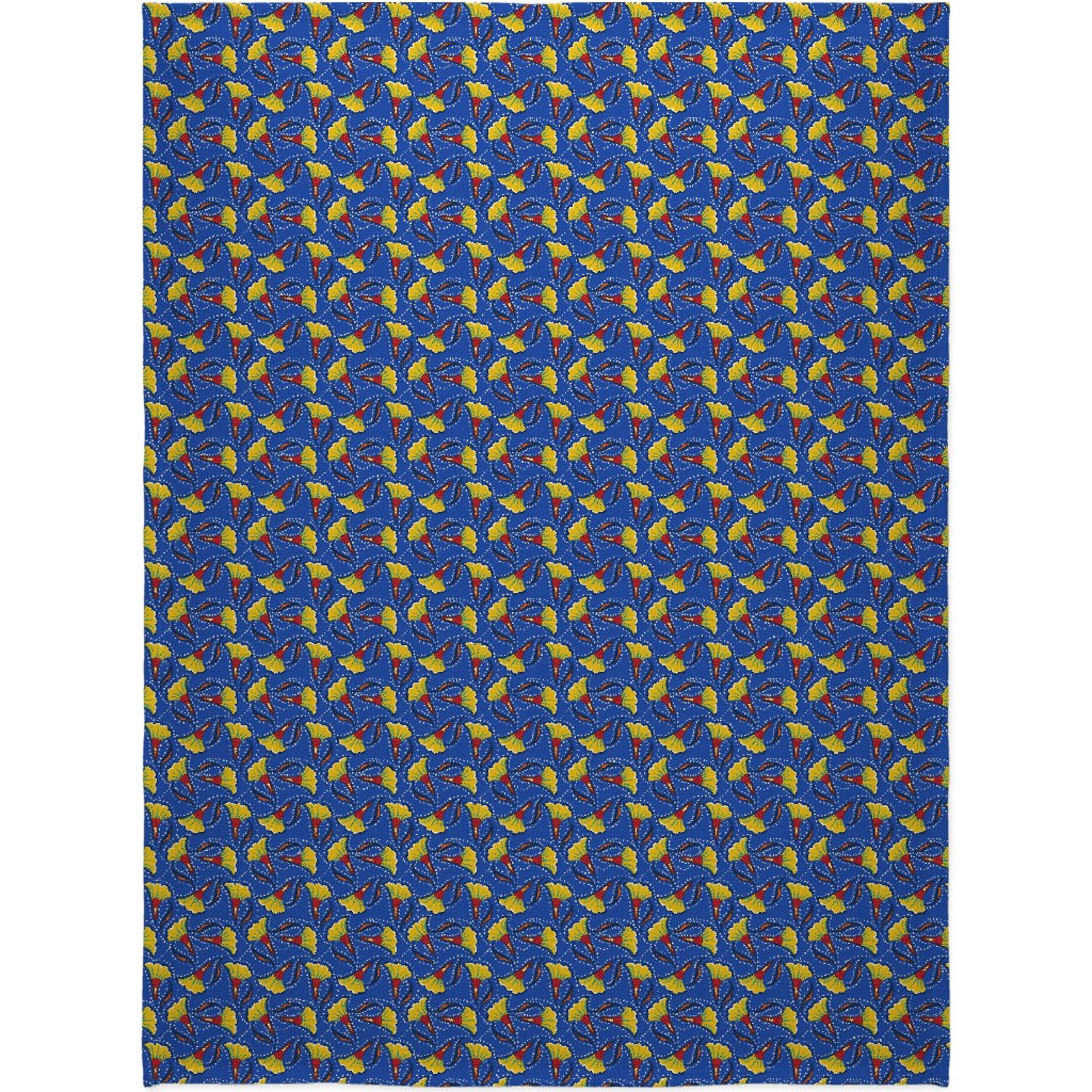 African Floral Blanket, Sherpa, 60x80, Blue, True Blue