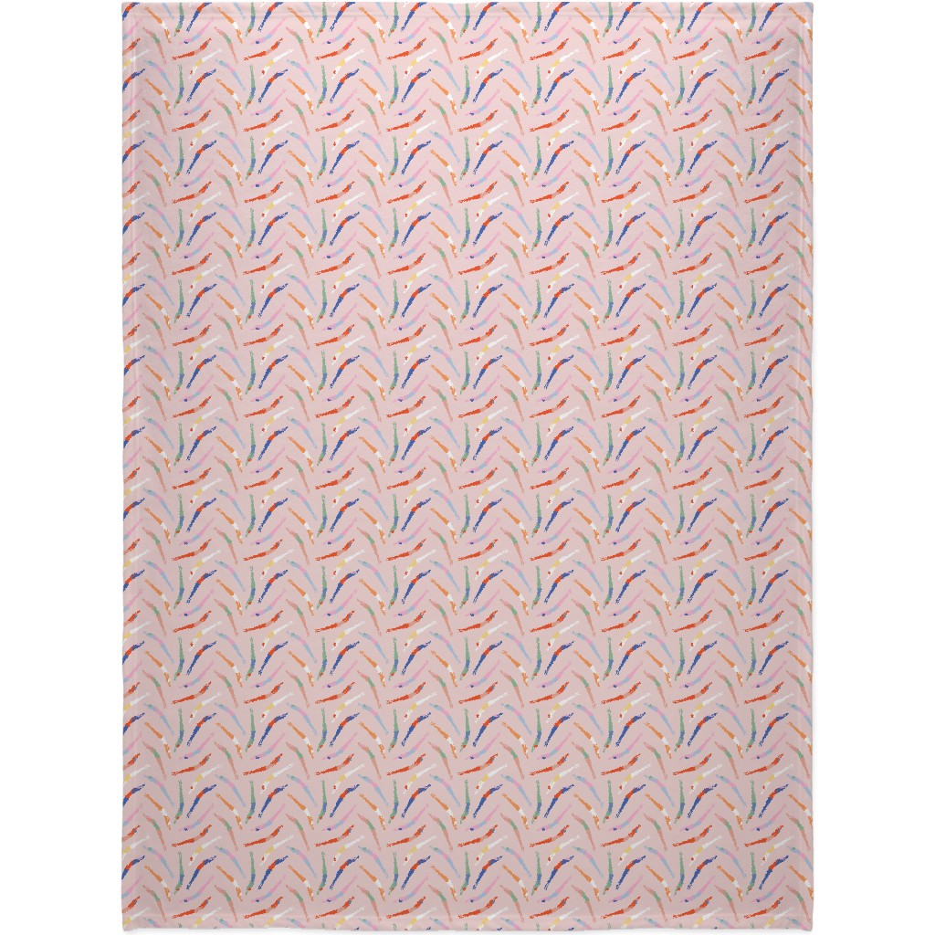 Art Deco Divers - Pink Blanket, Sherpa, 60x80, Pink