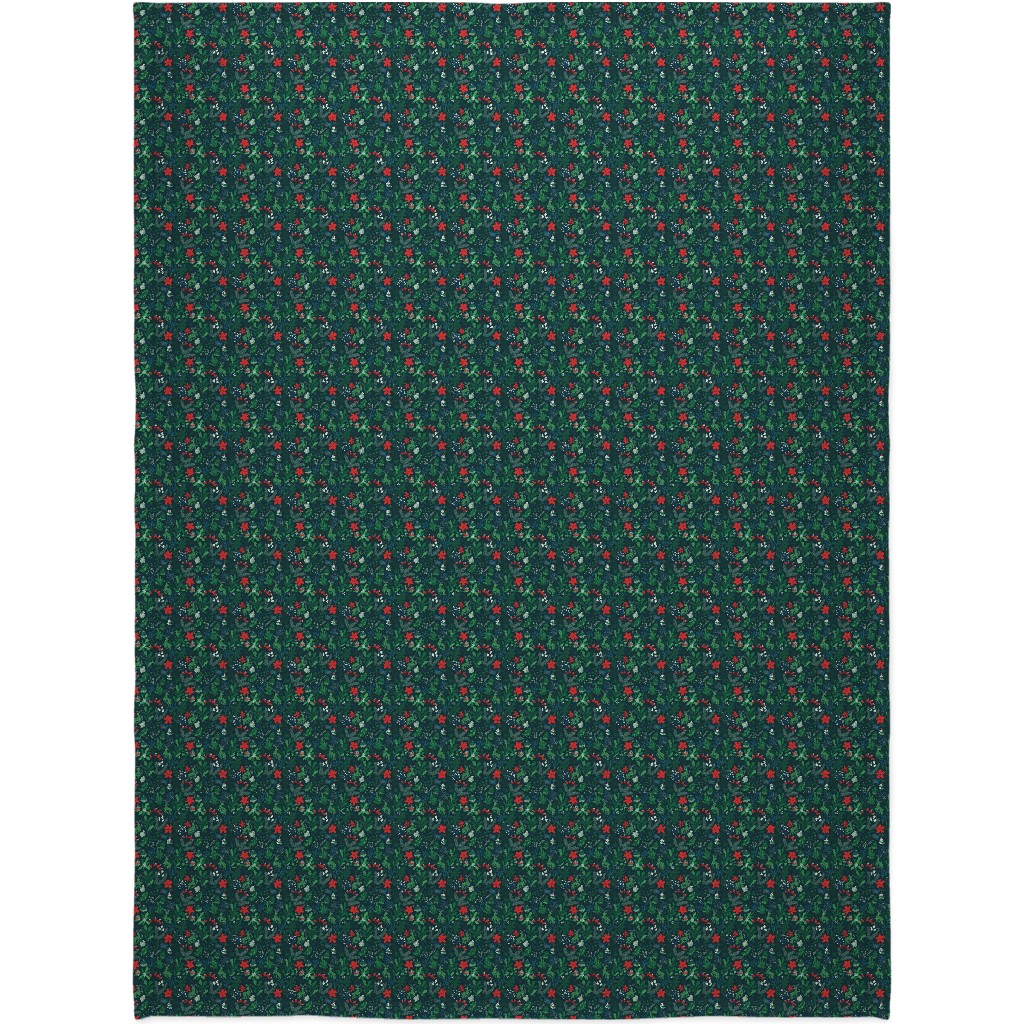 Merry Christmas Floral - Dark Blanket, Sherpa, 60x80, Green