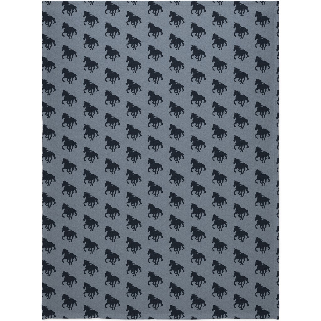 Running Horse - Blue Blanket, Sherpa, 60x80, Blue, True Blue