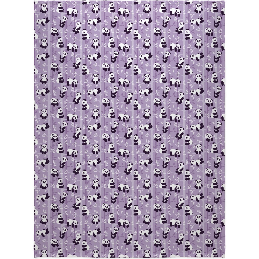 Pandas and Bamboo Blanket, Sherpa, 60x80, Purple, Iris