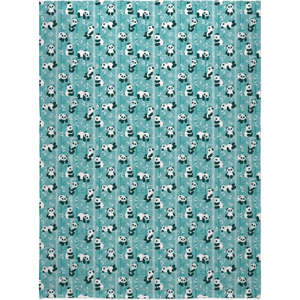Pandas and Bamboo Blanket, Sherpa, 60x80, Blue, Surf