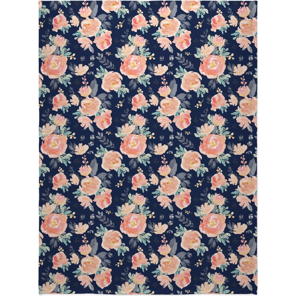 Watercolor Florals Blanket, Sherpa, 60x80, Multicolor