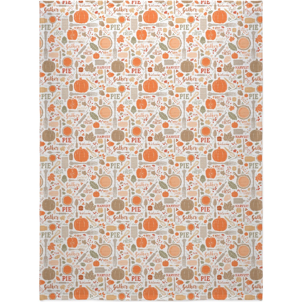 Gather Round & Give Thanks - a Fall Festival of Food, Fun, Family, Friends, and Pie! Blanket, Sherpa, 60x80, Orange, Orange