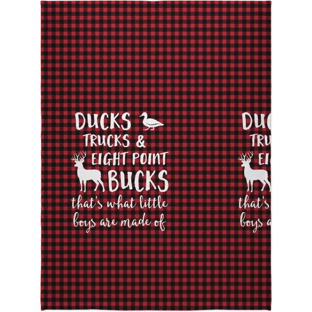 Ducks, Trucks, and Eight Point Bucks - Red and Black Blanket, Sherpa, 60x80, Red, Red