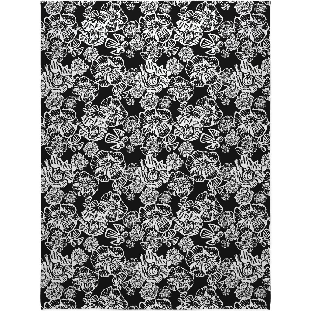 Poppy Arty Blanket, Sherpa, 60x80, Black, Black