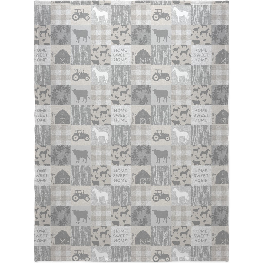 Home Sweet Home Farm - Grey and Cream Blanket, Sherpa, 60x80, Gray