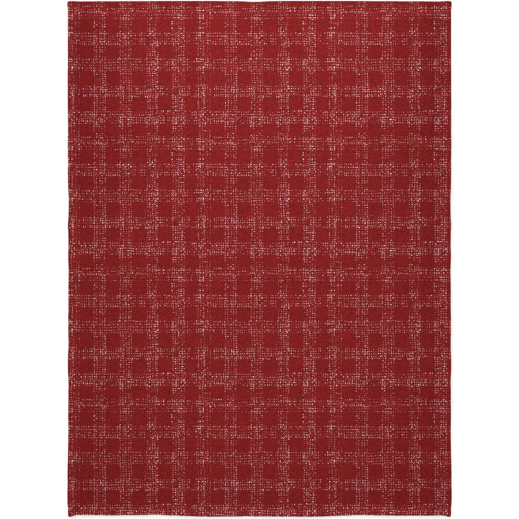 Mud Cloth Plaid - Red and White Blanket, Sherpa, 60x80, Red, Red