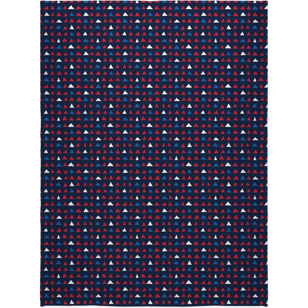 Triangles - Red White and Blue Blanket, Sherpa, 60x80, Blue, True Blue