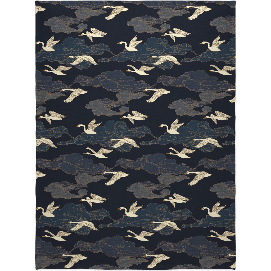 the Wild Swans - Midnight Blanket, Sherpa, 60x80, Blue, True Blue