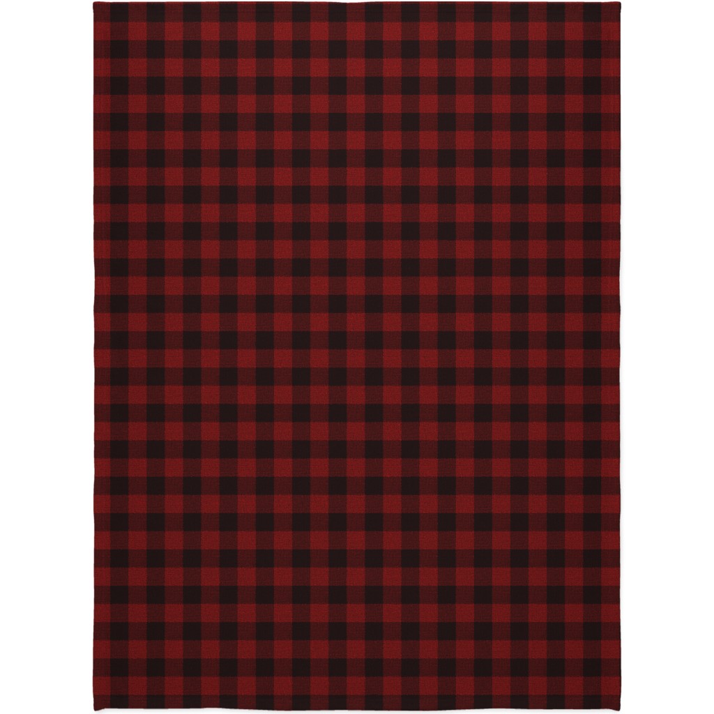 Linen Look Gingham Lumberjack - Red, Black Blanket, Sherpa, 60x80, Red, Red