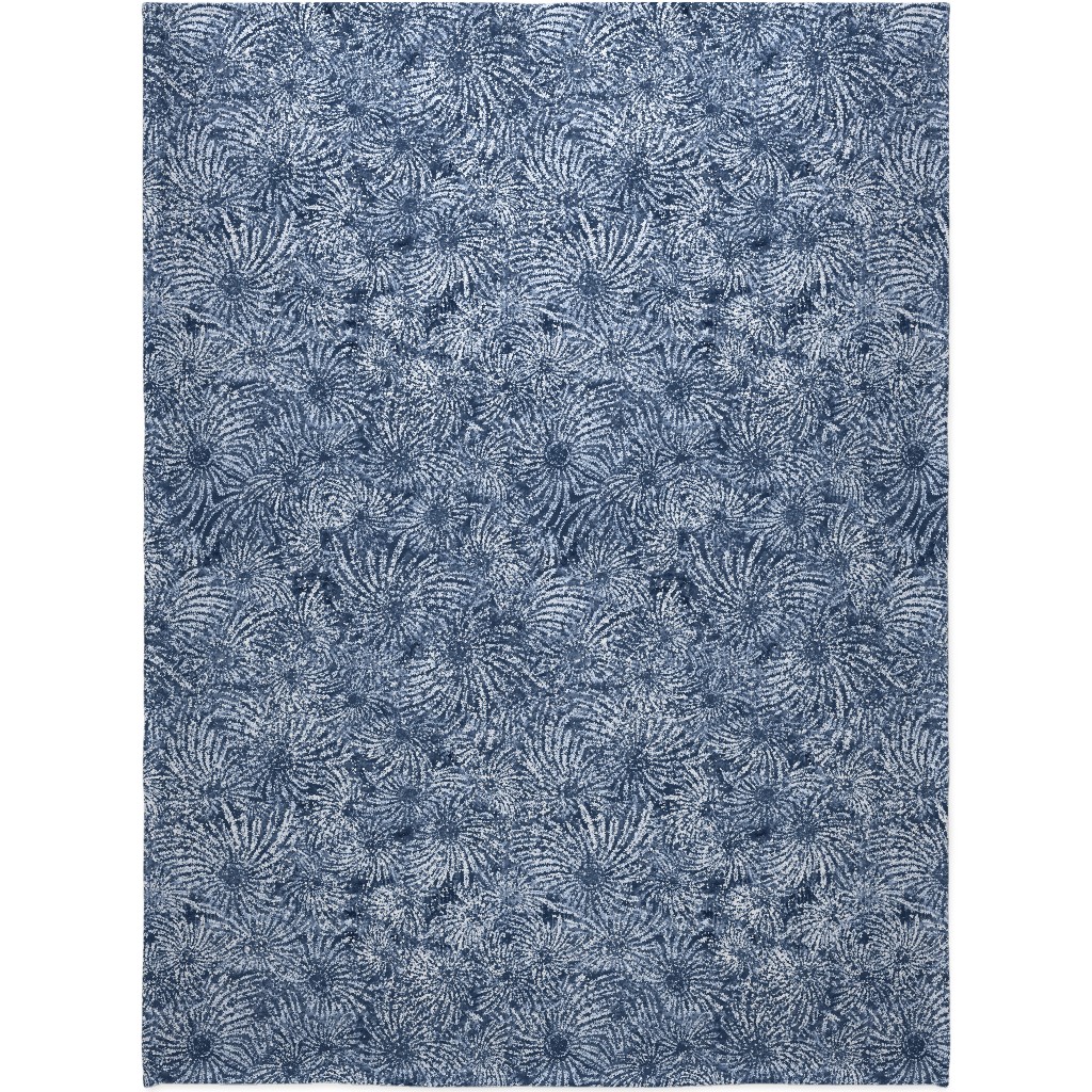Shibori Floral Bursts - Navy Blanket, Sherpa, 60x80, Blue