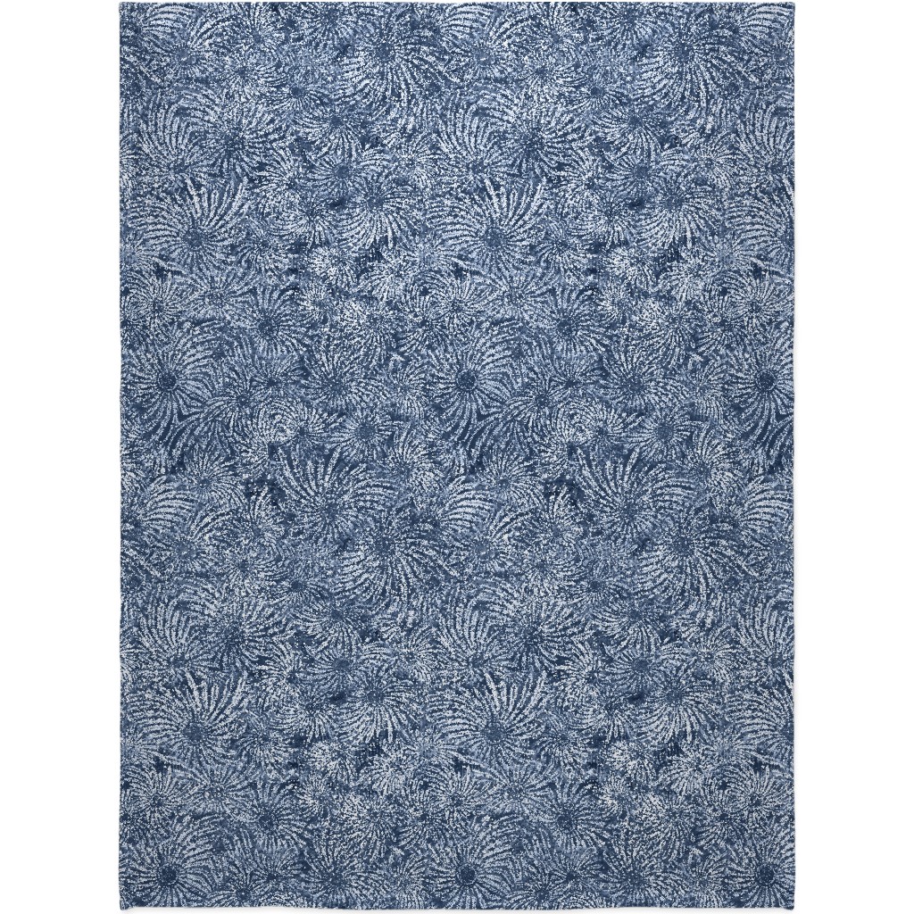 Shibori Floral Bursts - Navy Blanket, Sherpa, 60x80, Blue, True Blue