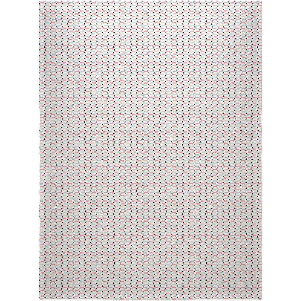 Retro Dachshund Dogs Blanket, Sherpa, 60x80, Pink, Light Pink