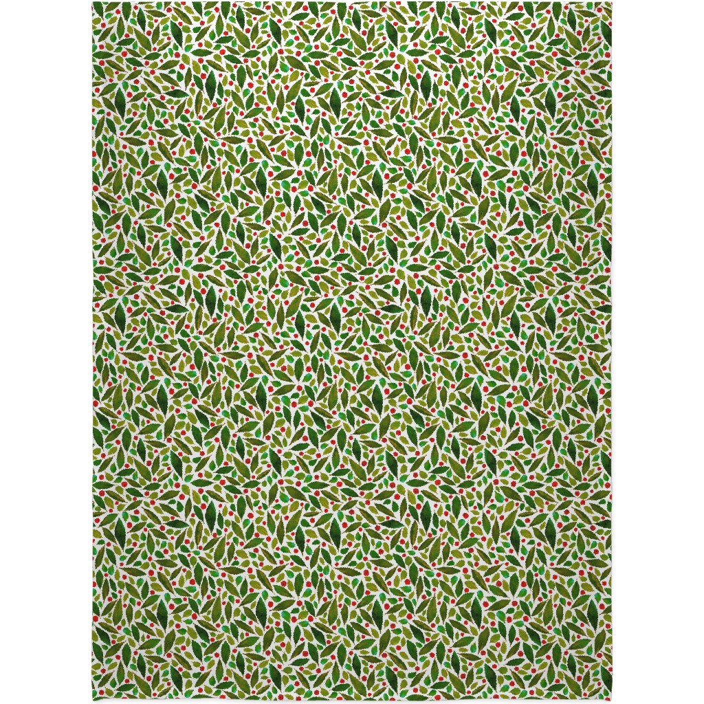 Holiday Greens and Berries Blanket, Sherpa, 60x80, Green