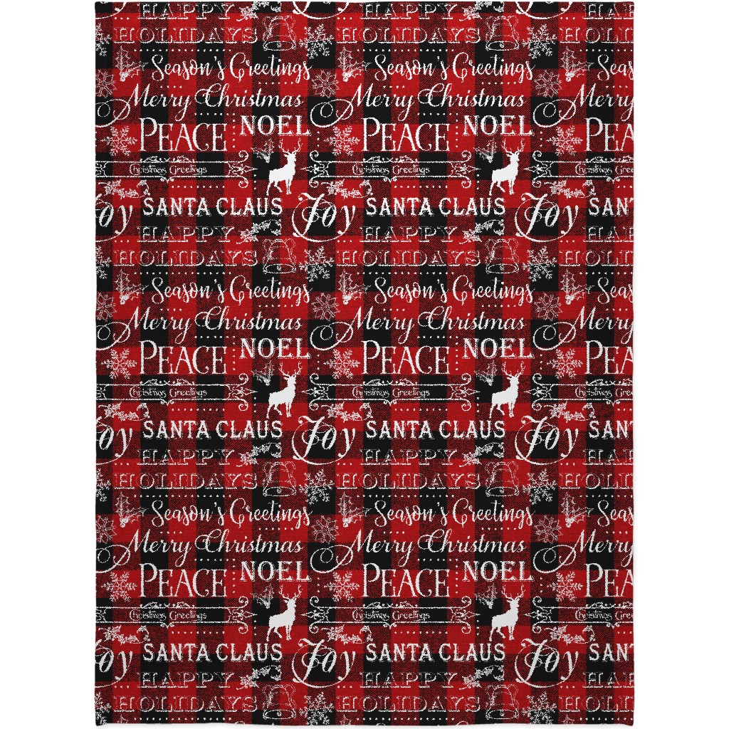Buffalo Plaid Christmas Typography - Red and Black Blanket, Sherpa, 60x80, Red