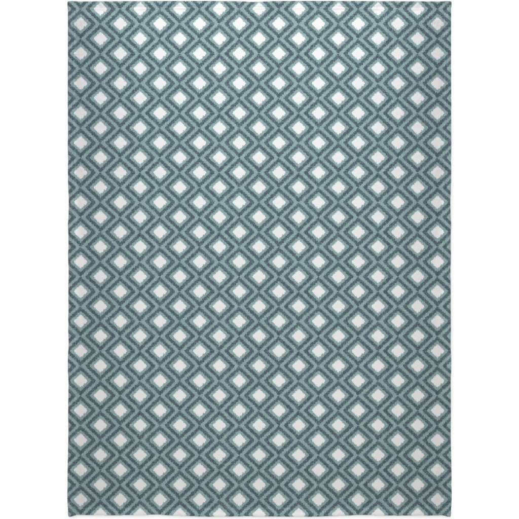 Ikat Diamonds - Dusty Blue Blanket, Sherpa, 60x80, Blue, True Blue